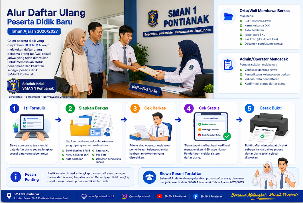 Poster alur daftar ulang peserta didik baru SMAN 1 Pontianak